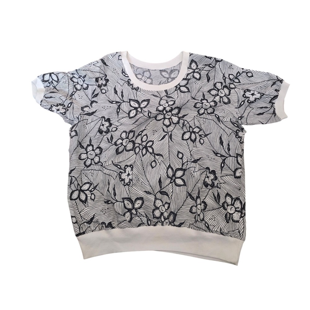Floral Print White T Shirt Short Sleeve Casual Top‎ m/l (L6)